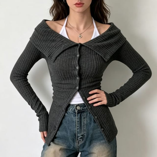 Off-Shoulder Slim-Fit Cardigan & Halter-Neck Camisole Set