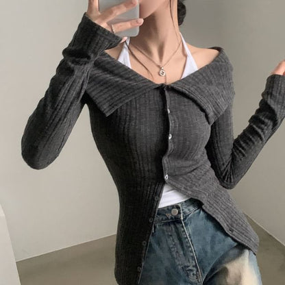 Off-Shoulder Slim-Fit Cardigan & Halter-Neck Camisole Set