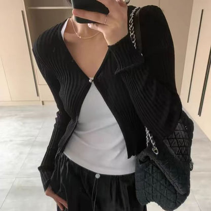 Crop Single-Button V-Neck Cardigan