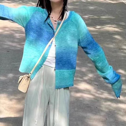 Gradient Round Neck Cardigan