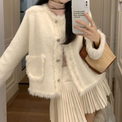 Round Neck Fray Cardigan