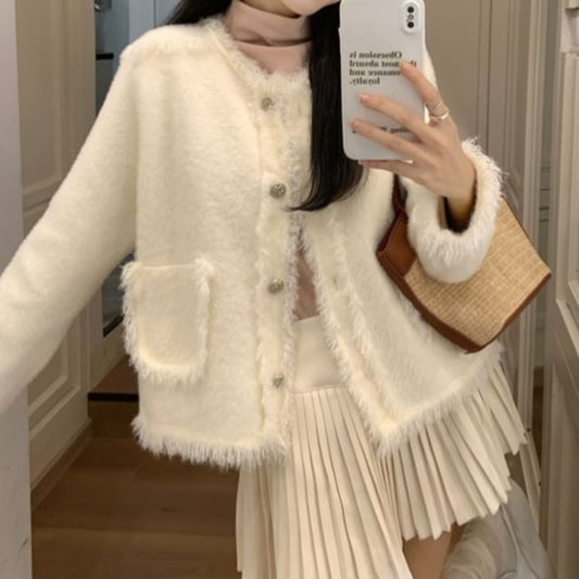 Round Neck Fray Cardigan