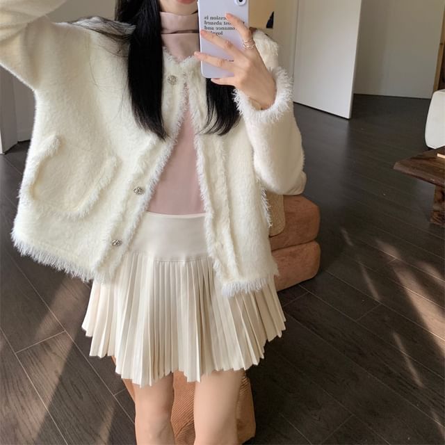 Round Neck Fray Cardigan