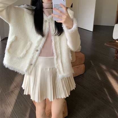 Round Neck Fray Cardigan