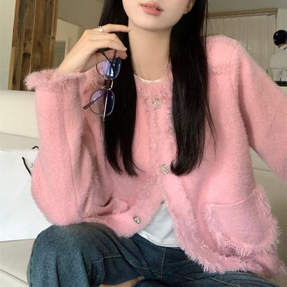 Round Neck Fray Cardigan