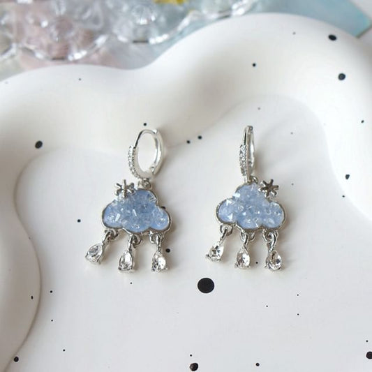 Earring Cloud Rhinestone Drop Huggie Fringed