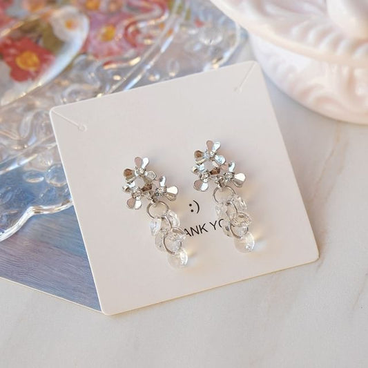 Clip-On Floral Drop Earring Faux / Rhinestone Crystal