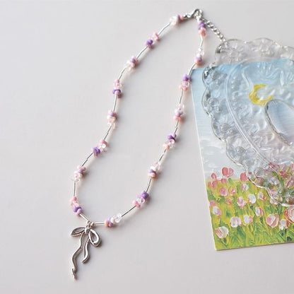 Pendant Beaded Necklace Irregular Bow