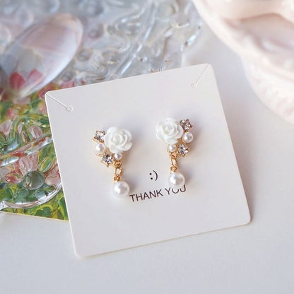 Faux Rhinestone / Earring Pearl Floral Clip-On Drop