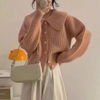Peter Pan Collar Button Down Cable Knit Cardigan