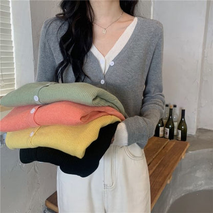 V-Neck Mock Two Piece Cardigan