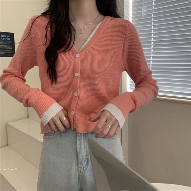V-Neck Mock Two Piece Cardigan
