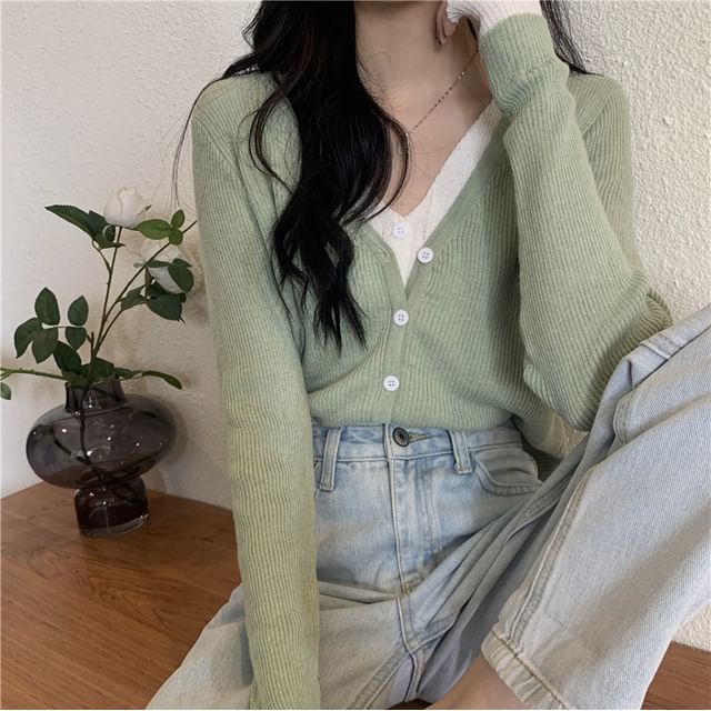 V-Neck Mock Two Piece Cardigan