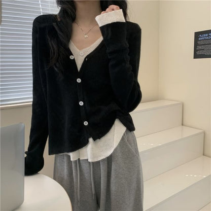 V-Neck Mock Two Piece Cardigan