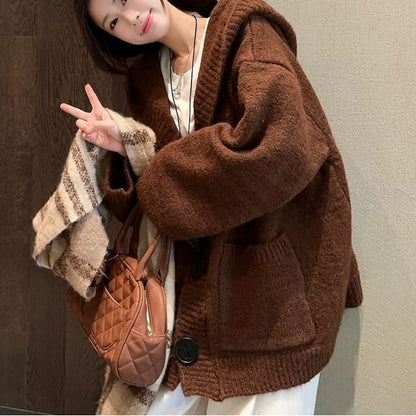 Hooded Oversized Cardigan with Pocket Detail