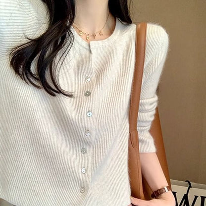 Notch Neck Ribbed Cardigan