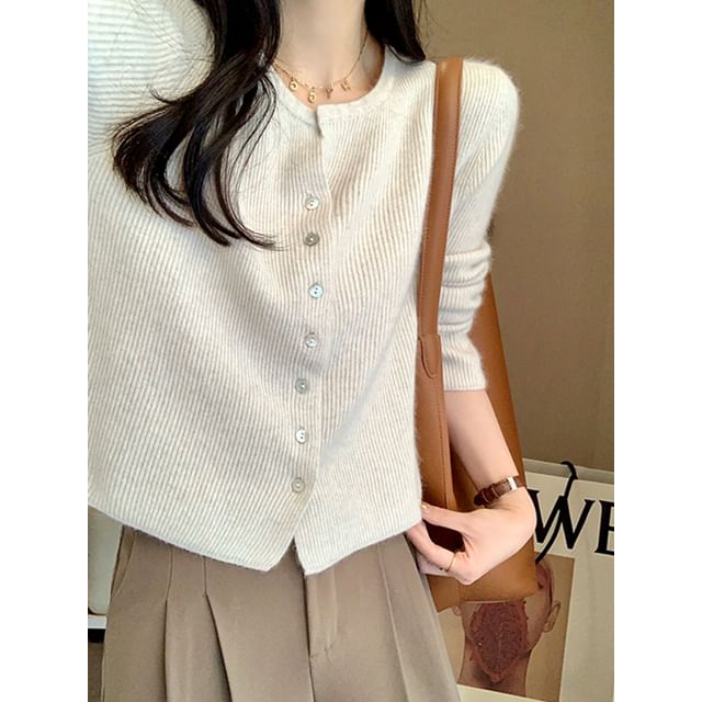 Notch Neck Ribbed Cardigan
