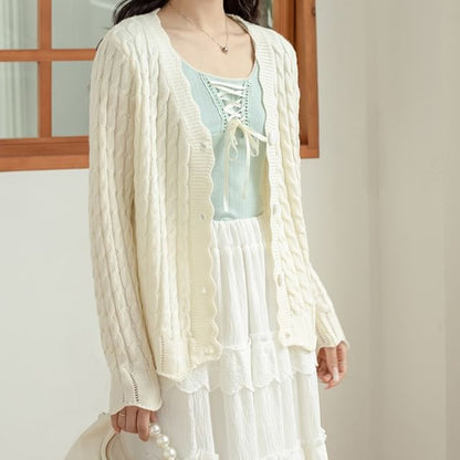Cable Knit V-Neck Cardigan