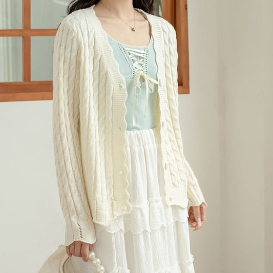 Cable Knit V-Neck Cardigan