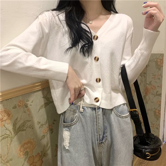 Button-Up V-Neck Cardigan