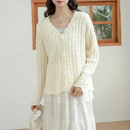 Cable Knit V-Neck Cardigan