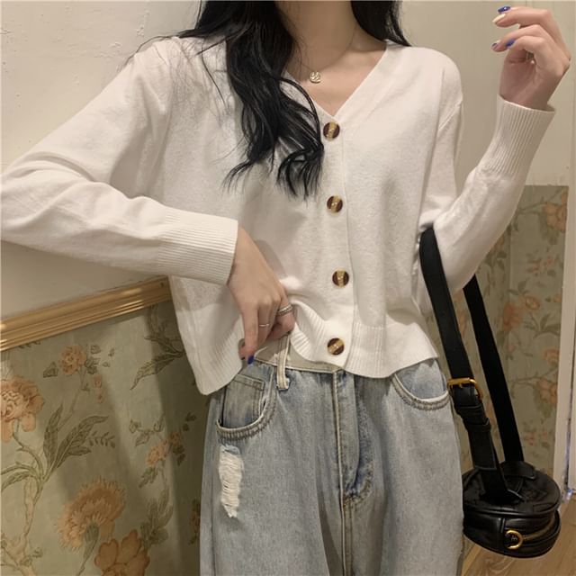 Button-Up V-Neck Cardigan
