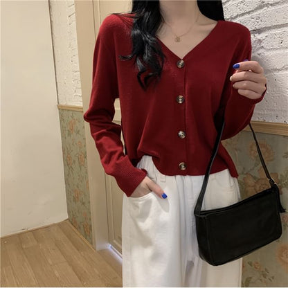 Button-Up V-Neck Cardigan