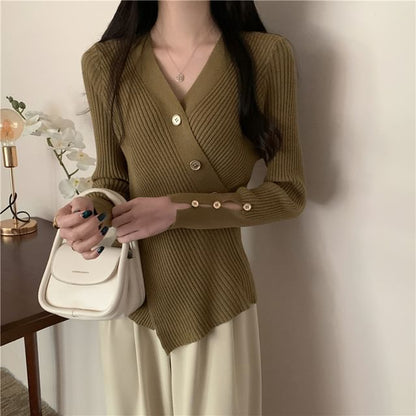 Asymmetrical Button-Front V-Neck Cardigan