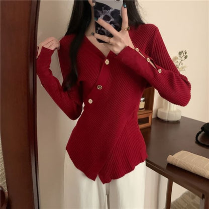 Asymmetrical Button-Front V-Neck Cardigan