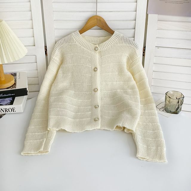 Crew Neck Solid Color Cropped Button Cardigan