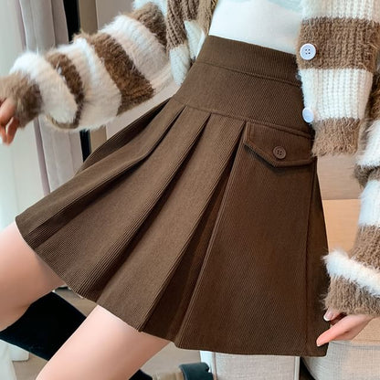 Pleated Mini A-Line Skirt with High Waist