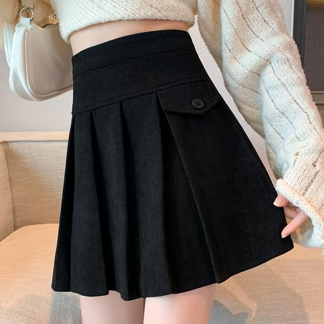 Pleated Mini A-Line Skirt with High Waist