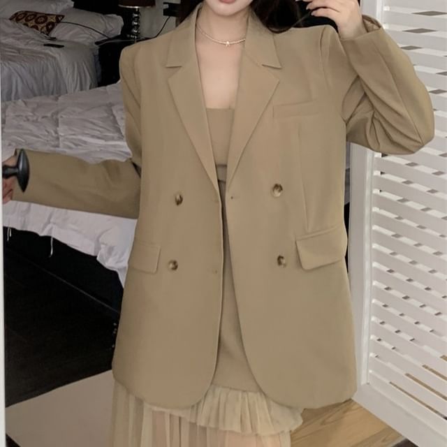 Double Breasted Blazer with Mesh Mermaid Maxi Dress