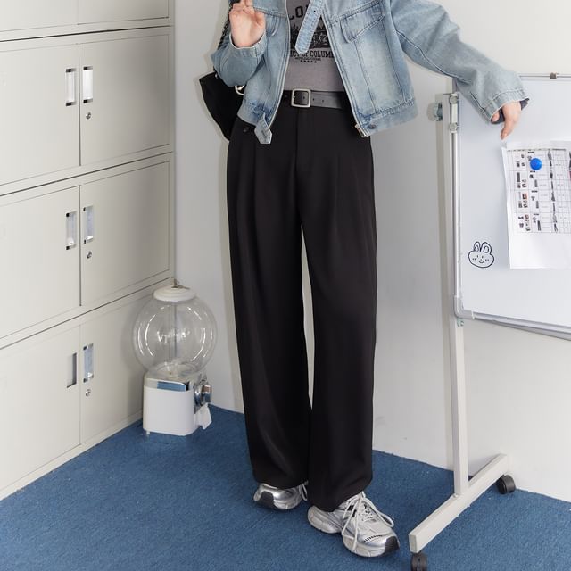 Plus Size High Rise Plain Wide Leg Suit Pants