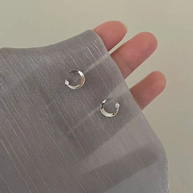 Earring Moon Alloy Rhinestone Stud