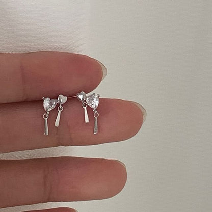 Heart Drop Rhinestone Earring Alloy