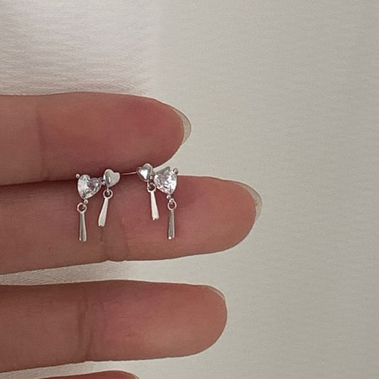Heart Drop Rhinestone Earring Alloy