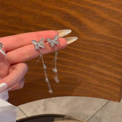 Alloy Dangle Butterfly Stone Earring Eye Cat Faux