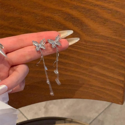 Alloy Dangle Butterfly Stone Earring Eye Cat Faux