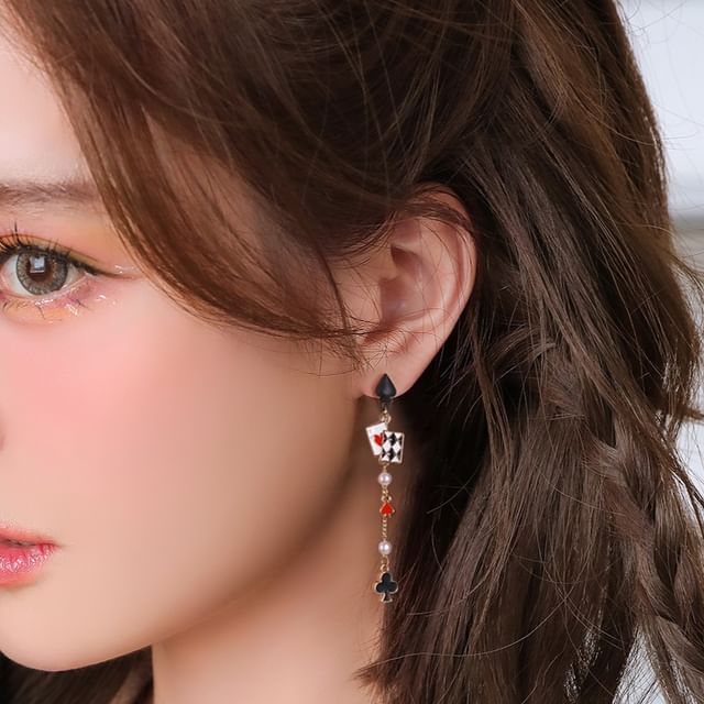 Cuff / Silver Card Earring Print Poker Sterling Stud Ear