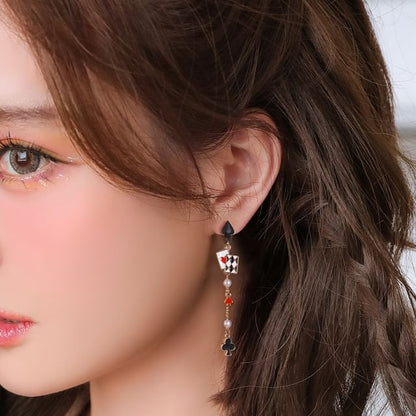 Cuff / Silver Card Earring Print Poker Sterling Stud Ear