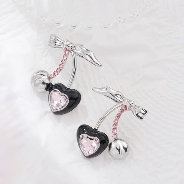 Ear Cuff Silver Stud Rhinestone Sterling Cherry Earring /