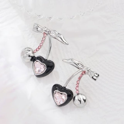 Ear Cuff Silver Stud Rhinestone Sterling Cherry Earring /