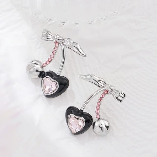 Ear Cuff Silver Stud Rhinestone Sterling Cherry Earring /