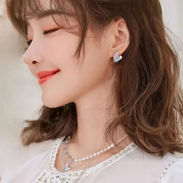 Stud Heart Silver Panel / Ear Cuff Earring Sterling