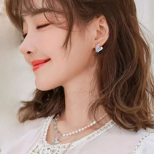 Stud Heart Silver Panel / Ear Cuff Earring Sterling