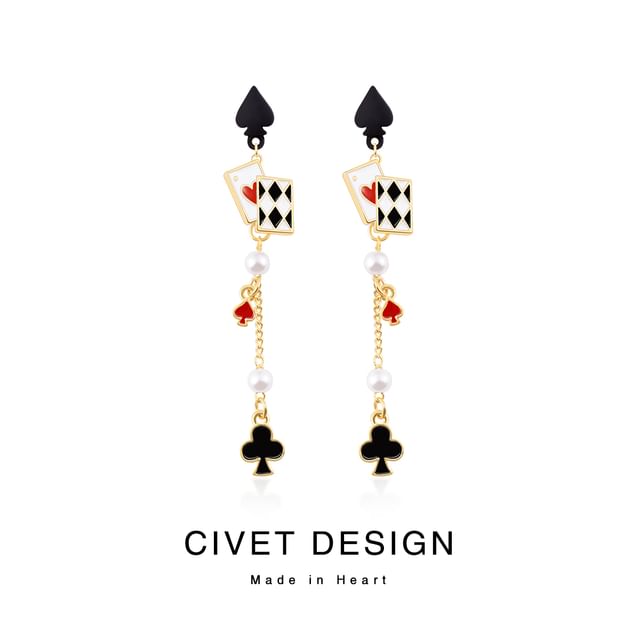 Cuff / Silver Card Earring Print Poker Sterling Stud Ear