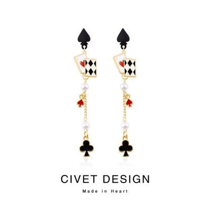 Cuff / Silver Card Earring Print Poker Sterling Stud Ear