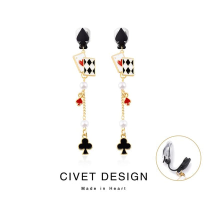 Cuff / Silver Card Earring Print Poker Sterling Stud Ear