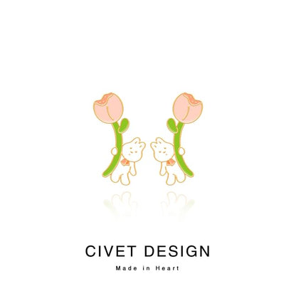 / Rabbit Designs ) Ear Stud Sterling Cuff Various Silver Earring Cartoon (